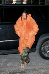 Rihanna in a Big Puffy Orange Fur Coat - Shopping in NYC 01/26/2022