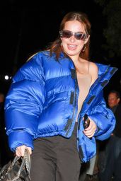 Addison Rae Wearing a Blue Puffer Jacket and Tight Top - Craig