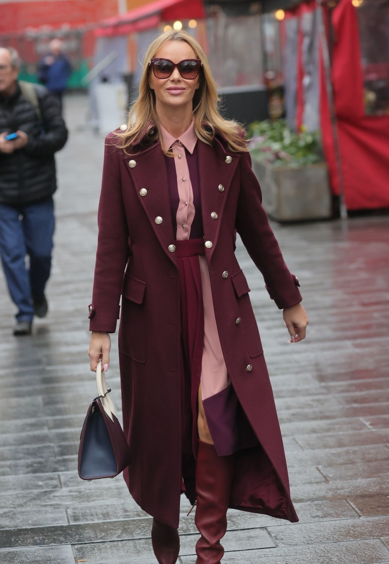 Amanda Holden in a Burgundy Coat and Matching Boots - London 02/04/2022 ...