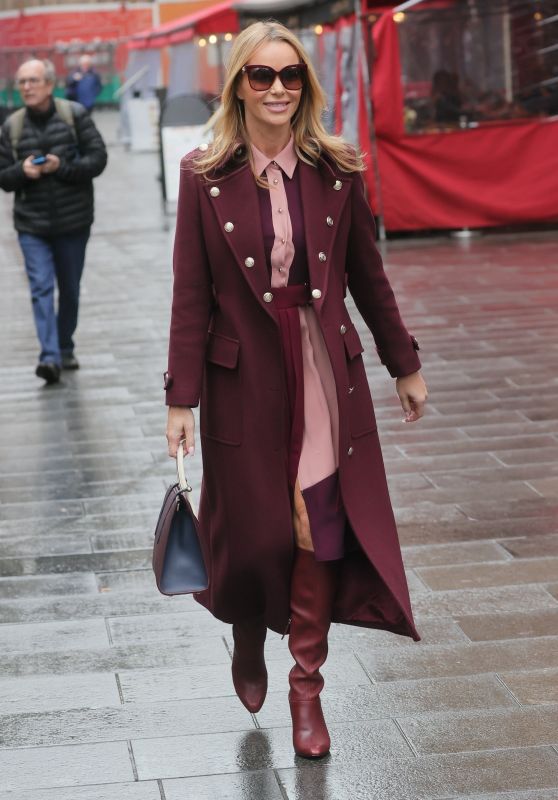 Amanda Holden in a Burgundy Coat and Matching Boots - London 02/04/2022 ...