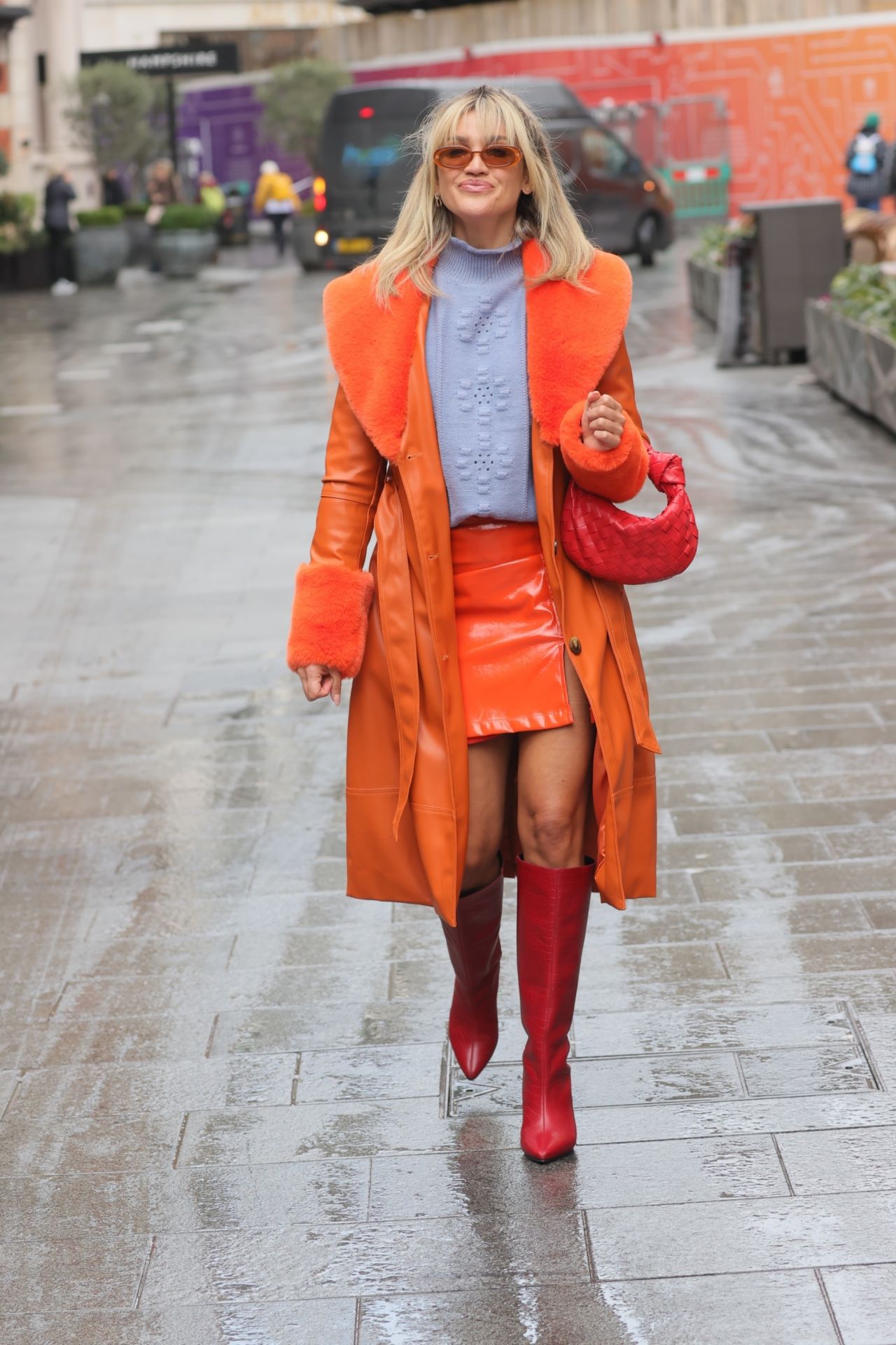 Ashley Roberts in an Orange High Split Mini Skirt - London 02/21/2022 ...