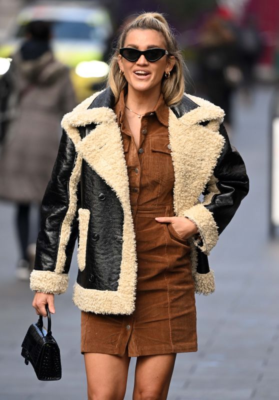 Ashley Roberts in Brown Aviator Jacket and a Suede Button Up Mini Dress 02/08/2022