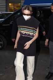 Gigi Hadid Wears a Navy Blue Striped Knitted Sweater - Milan 02/23/2022
