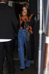 Hailey Rhode Bieber in Jeans and an Embroidered Leather Coat - The Nice Guy in Hollywood 02/07/2022