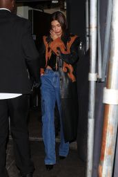 Hailey Rhode Bieber in Jeans and an Embroidered Leather Coat - The Nice Guy in Hollywood 02/07/2022