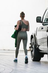 Hailey Rhode Bieber Wearing Green Leggings and a Green One-shoulder Top - Beverly Hills 02/12/2022