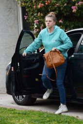 Jodie Sweetin in a Teal Hoodie, Jeans and Golden Goose Trainers - LA 01/30/2022
