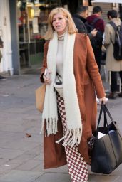 Kate Garraway in Brown Check Trousers, Wooly Scarf and Stylish Coat - London 01/31/2022