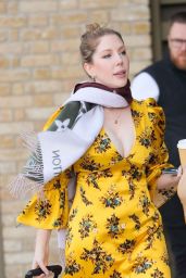 Katherine Ryan - Wearing Slippers in a Floral Plunging Dress in Londo 02/12/2022