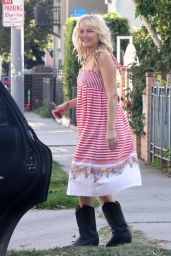 Malin Akerman in a Red Striped Dress and Cowboy Boots - Los Angeles 02/14/2022