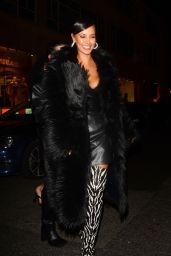 Maya Jama in a Leather Dress With Zebra Print Thigh Boots - London 02/26/2022