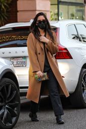 Olivia Munn Wears a Big Brown Trench Coat - Shopping at Tom