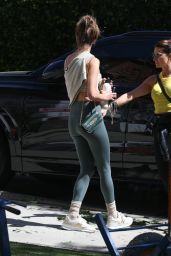 Alessandra Ambrosio in a Green Leggings and a Beige Crop Top - West Hollywood 03/15/2022