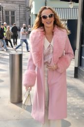 Amanda Holden in a Pink Fur Lined Coat at Heart Radio in London 03/25/2022