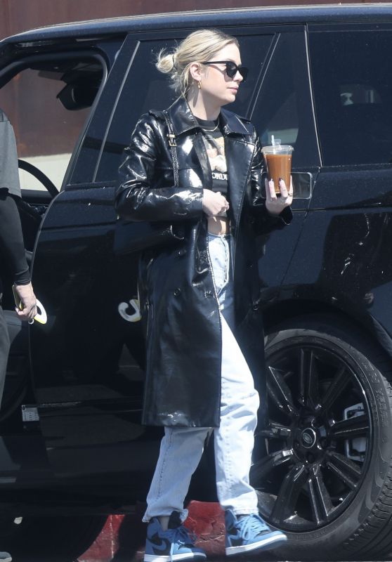 Ashley Benson in Leather Jacket and Air Jordans - Los Angeles 03/06/2022