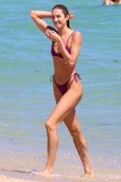 Candice Swanepoel in a Purple Bikini - Miami 03/19/2022
