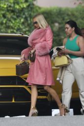 Christine Quinn in a Pink Fur Coat - Beverly Hills Hotel 03/15/2022