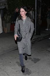 Courteney Cox in a Black and White Long Coat at Giorgio Baldi Restaurant in Santa Monica 02/25/2022