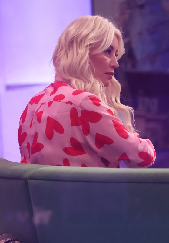 Denise Van Outen in a Printed Love Heart Blouse on BBC The One Show in London 03/16/2022