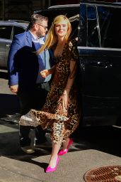 Elle Fanning Wears a Leopard Printed Dress and pink Shoes - New York City 03/29/2022