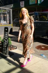 Elle Fanning Wears a Leopard Printed Dress and pink Shoes - New York City 03/29/2022