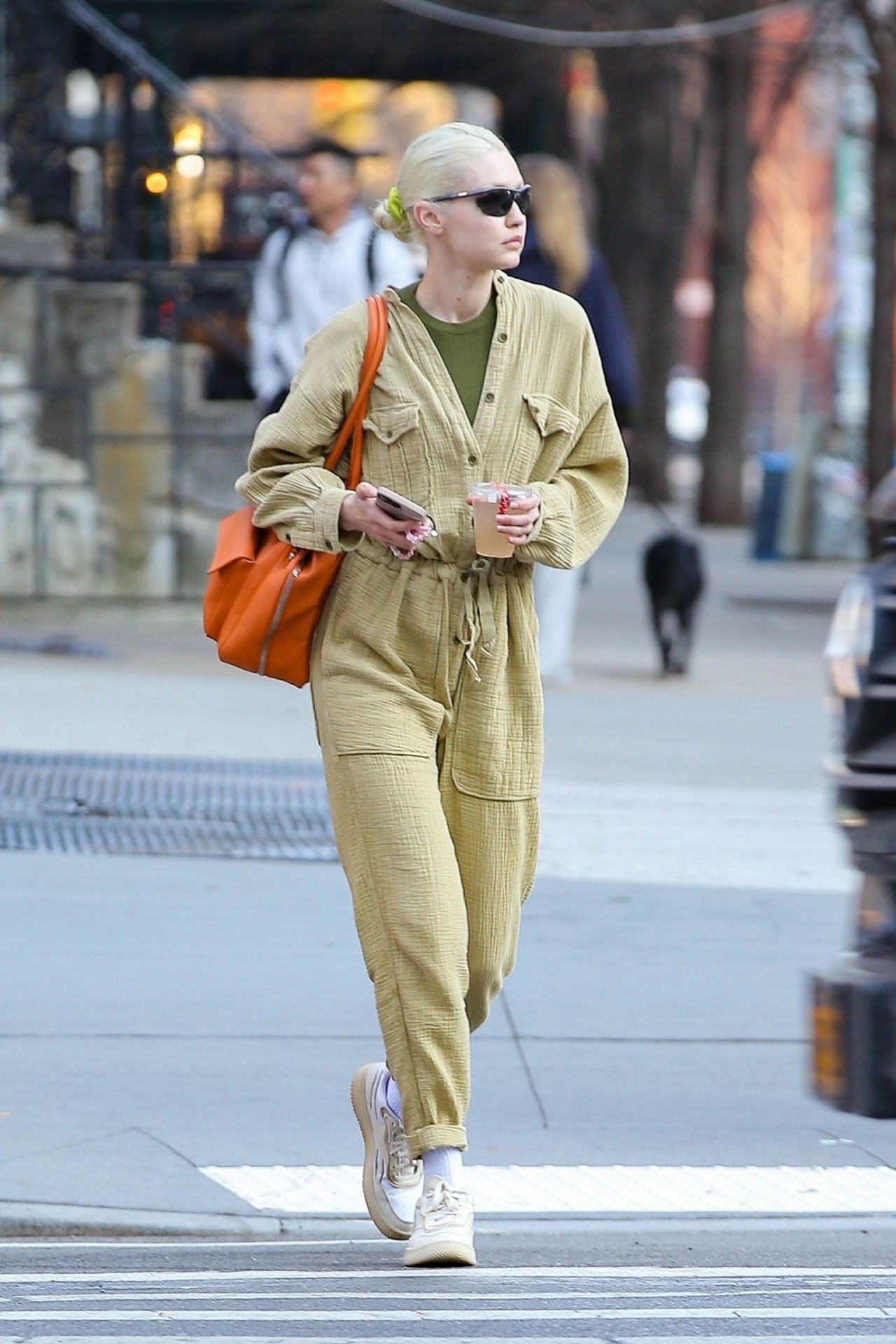 Gigi Hadid Yellow Ankle Length Jumpsuit Street Style 2022 on SASSY DAILY in  2023