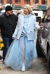 Gigi Hadid Wears a Baby Blue Gown With a Blazer on Top - Photoshoot in New York 03/30/2022