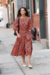 Katie Holmes in an Orange Butterfly Print Dress - New York 03/14/2022