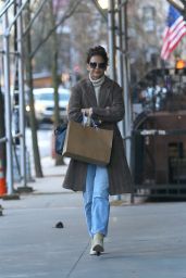 Katie Holmes Wears a Tweed Coat and Denim - New York 03/29/2022