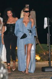 Khloe Kardashian in the Low-Cut Denim Dress at Nobu in Malibu 03/23/2022