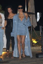 Khloe Kardashian in the Low-Cut Denim Dress at Nobu in Malibu 03/23/2022