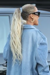 Khloe Kardashian in the Low-Cut Denim Dress at Nobu in Malibu 03/23/2022