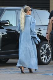 Khloe Kardashian in the Low-Cut Denim Dress at Nobu in Malibu 03/23/2022