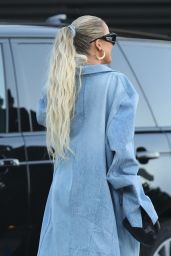 Khloe Kardashian in the Low-Cut Denim Dress at Nobu in Malibu 03/23/2022