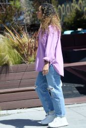 Leona Lewis in a Purple Maternity Shirt - Los Angeles 03/30/2022
