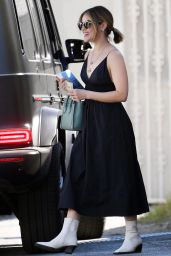 Lucy Hale in a Black Summer Dress and White Leather Boots in West Hollywood 03/01/2022
