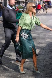 Amanda Holden in a Print Blouse and Olive Green Dress - London 04/21/2022