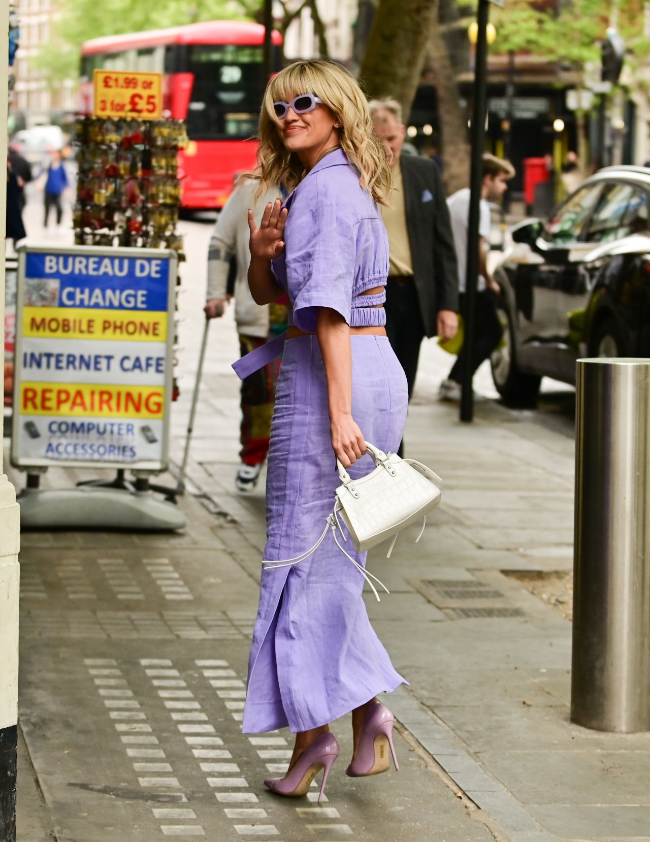 Ashley Roberts in Lilac Crop Top and Matching Trousers - London 04/29