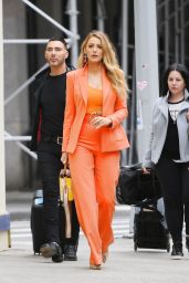 Blake Lively in a Coral Pantsuit - Tribeca 04/25/2022
