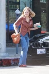 Kristen Bell Wearing Lather Top and Wide-leg Denim - Los Feliz 04/20/2022