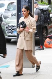Lea Michele in a Tan Blazer and Loafers - NYC 04/25/2022