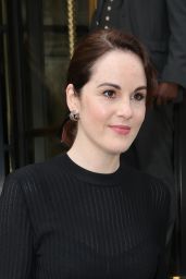 Michelle Dockery in Thigh-high Suede Boots and a Short Black Dress - London 04/26/2022