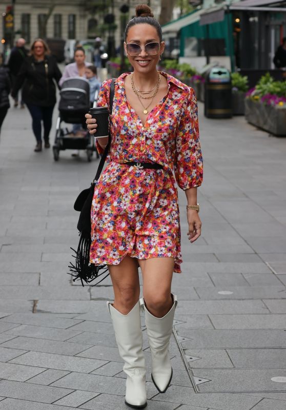 Myleene Klass in a Short Floral Dress and Boots - London 04/22/2022
