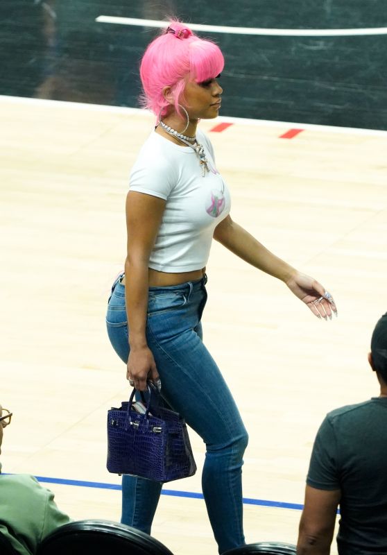Saweetie at the Clippers vs Suns Basketball Game in Los Angeles 04/06/2022