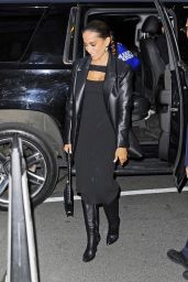 Anitta Wearing a Leather Jacket, Body-hugging Midi Dress, Leather Bag and Black Boots - Mark Hotel in NYC 05/01/2022