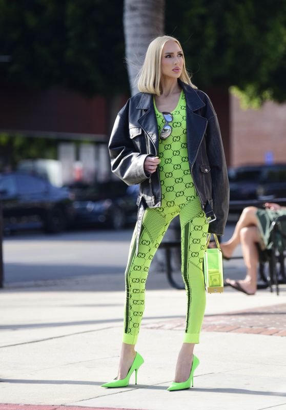 Christine Quinn in a Neon Green Gucci Outfit - Los Angeles 05/02/2022