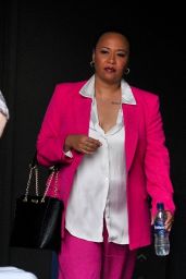 Emeli Sande in a Pink Suit and Leopard Print Slippers - Manchester 05/10/2022