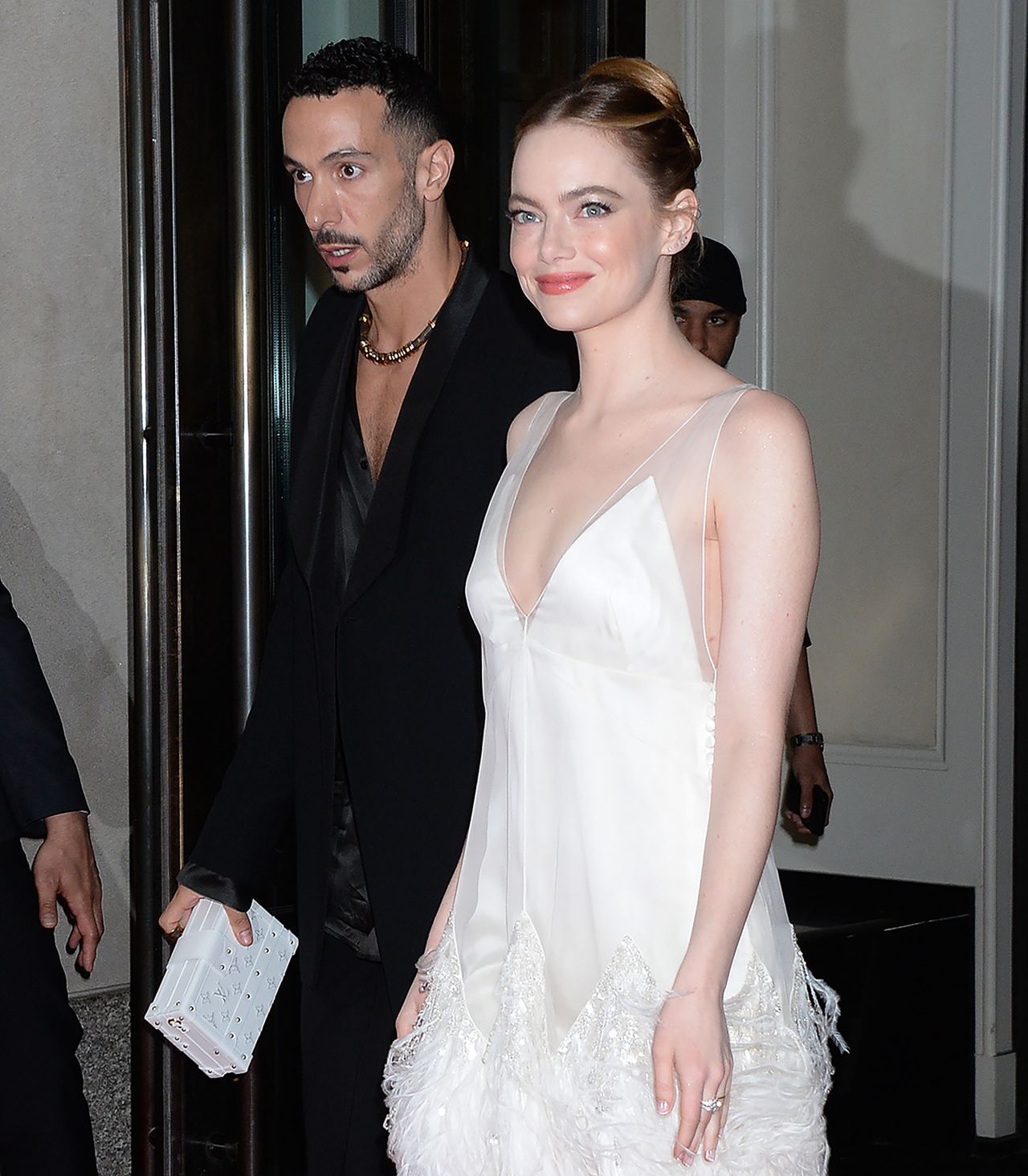 Emma Stone wearing Louis Vuitton departs The Mark Hotel for 2022 Met Gala  in New York City Stock Photo - Alamy
