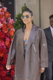 Gabrielle Union Wears a Leather Trench Coat and Plaid Pants - New York 05/01/2022