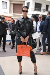 Georgina Rodriguez in a Black Leather Playsuit - Cannes 05/25/2022